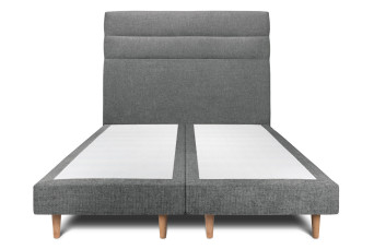 Lit 2x 90x200 cm - Sommier tapissier H29 cm + tête de lit à lignes - Tissu Toile natté Gris Anthracite