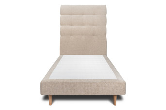 Lit 90x200 cm - Sommier tapissier H29 cm + tête de lit capitonnée - Tissu Toile natté Beige Brun