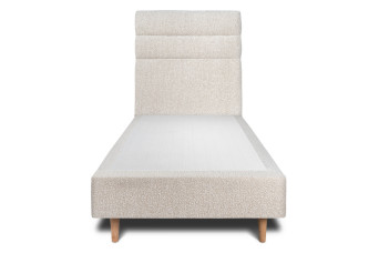 Lit 90x190 cm - Sommier tapissier H35 cm + tête de lit à lignes - Tissu Bouclette Beige Clair