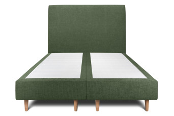 Lit 2x 90x200 cm - Sommier tapissier H35 cm + tête de lit tapissée - Tissu Toile natté Vert Kaki