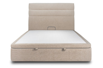 Lit coffre 180x200 cm avec Tête de lit à lignes - Tissu Toile natté Beige Brun