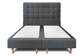Lit 2x 90x200 cm - Sommier tapissier H35 cm + tête de lit capitonnée - Tissu Velours Gris Anthracite