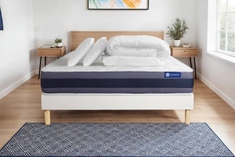 Pack lit complet 180x200 cm - Matelas + Sommier Blanc (en kit) + 2 oreillers + Couette - Actimemo Morpho