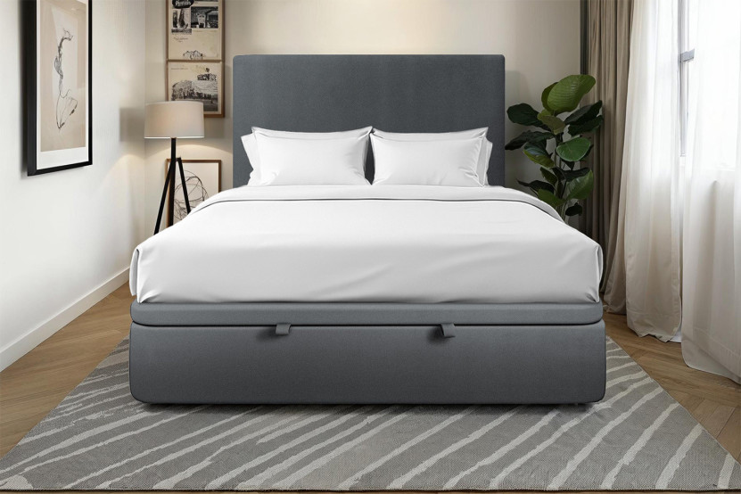 Lit coffre 180x200 cm avec Tête de lit tapissée - Tissu Velours Gris Anthracite