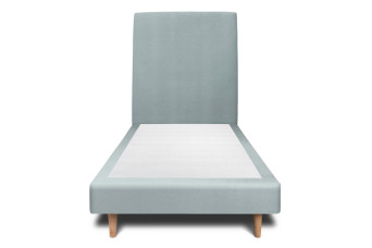 Lit 90x200 cm - Sommier tapissier H29 cm + tête de lit tapissée - Tissu Velours Gris Bleuté