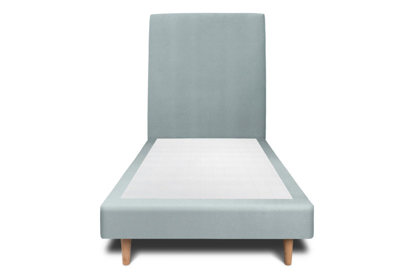 Lit 90x200 cm - Sommier tapissier H29 cm + tête de lit tapissée - Tissu Velours Gris Bleuté