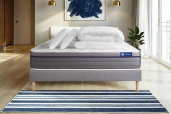 Pack lit complet 180x200 cm - Matelas + Sommier Gris (en kit) + 2 oreillers + Couette - Actiflex Zen