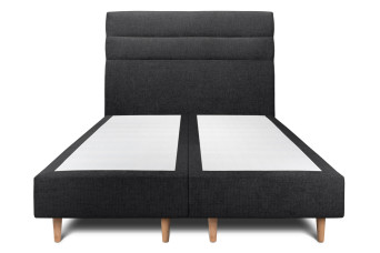 Lit 2x 90x200 cm - Sommier tapissier H35 cm + tête de lit à lignes - Tissu Toile natté Noir