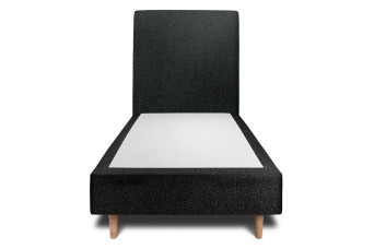 Lit 90x200 cm - Sommier tapissier H35 cm + tête de lit tapissée - Tissu Bouclette Noir