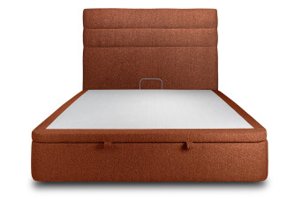 Lit coffre 140x200 cm avec Tête de lit à lignes - Tissu Bouclette Terracotta