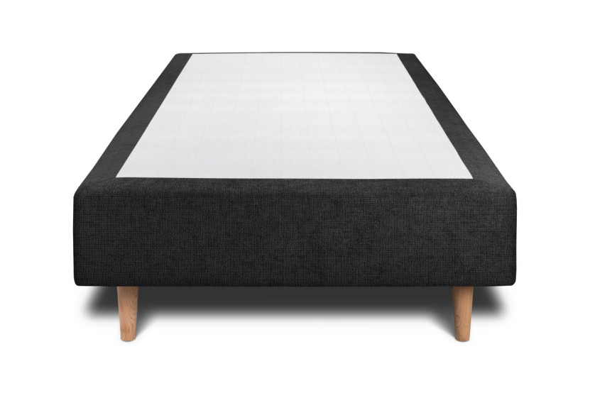 Lit 90x200 cm - Sommier tapissier H35 cm + tête de lit à lignes - Tissu Toile natté Noir