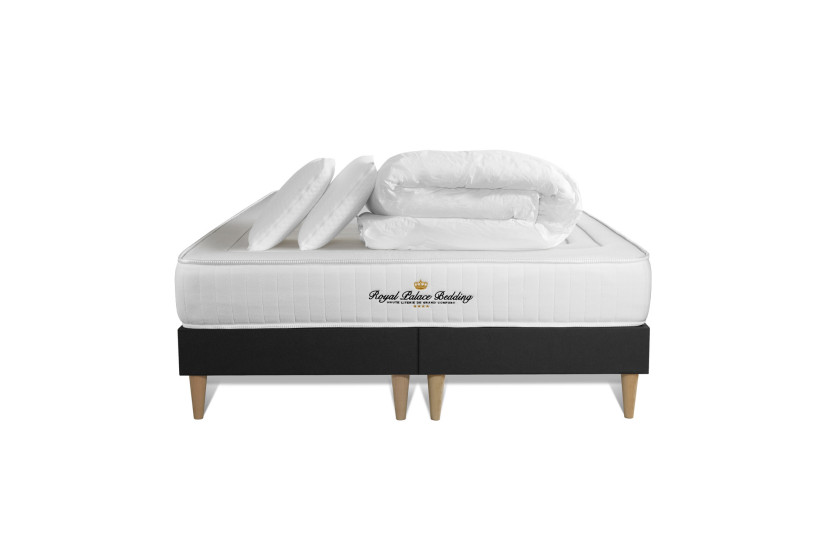 Pack lit complet 180x200 cm - Matelas + 2 Sommiers noirs + 2 oreillers + Couette - Nottingham