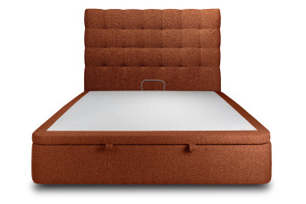 Lit coffre 160x200 cm avec Tête de lit capitonnée - Tissu Bouclette Terracotta