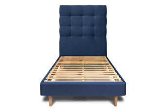 Lit 90x200 cm - Sommier à lattes H29 cm + tête de lit capitonnée - Tissu Velours Bleu Océan