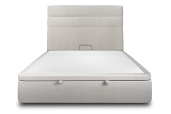 Lit coffre 180x200 cm avec Tête de lit à lignes - Tissu Velours Gris Clair