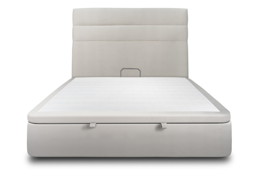 Lit coffre 180x200 cm avec Tête de lit à lignes - Tissu Velours Gris Clair