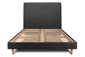 Lit 180x200 cm - Sommier à lattes H29 cm + tête de lit tapissée - Tissu Toile natté Noir