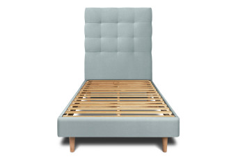 Lit 90x200 cm - Sommier à lattes H29 cm + tête de lit capitonnée - Tissu Velours Gris Bleuté