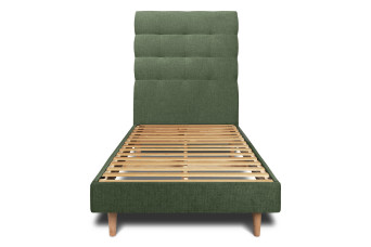 Lit 90x200 cm - Sommier à lattes H29 cm + tête de lit capitonnée - Tissu Toile natté Vert Kaki
