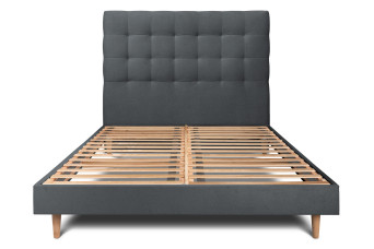 Lit 180x200 cm - Sommier à lattes H29 cm + tête de lit capitonnée - Tissu Velours Gris Anthracite