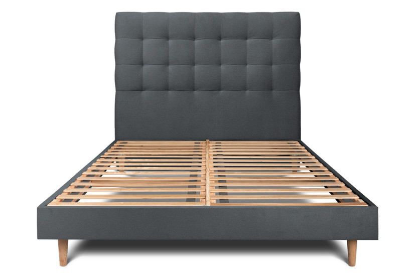 Lit 180x200 cm - Sommier à lattes H29 cm + tête de lit capitonnée - Tissu Velours Gris Anthracite