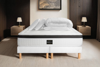 Pack lit complet 200x200 cm - Matelas + 2 Sommiers Blancs + 2 oreillers + Couette - Privilège