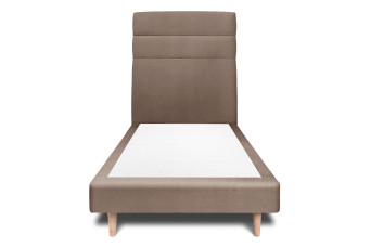 Lit 90x200 cm - Sommier tapissier H29 cm + tête de lit à lignes - Tissu Velours Taupe