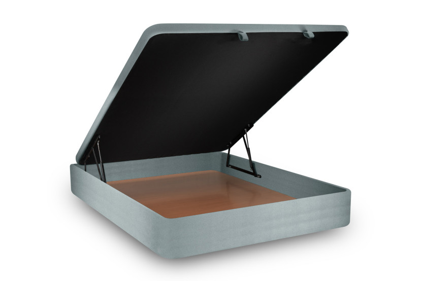 Lit coffre 180x200 cm avec Tête de lit à lignes - Tissu Velours Gris Bleuté