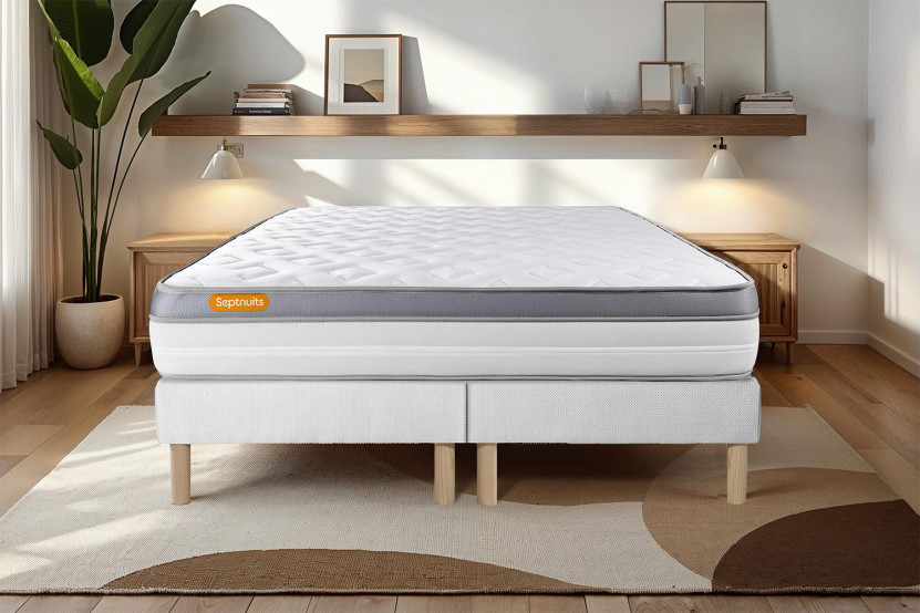 Ensemble Matelas Sommier 160x200 cm - 2 Sommiers Blanc - Memo Zen