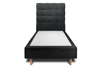 Lit 90x190 cm - Sommier tapissier H35 cm + tête de lit capitonnée - Tissu Bouclette Noir