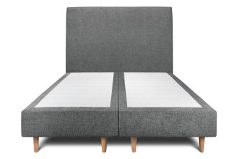 Lit 2x 90x200 cm - Sommier tapissier H35 cm + tête de lit tapissée - Tissu Toile natté Gris Anthracite