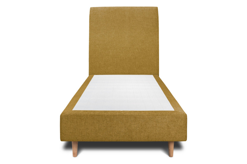 Lit 90x190 cm - Sommier tapissier H35 cm + tête de lit tapissée - Tissu Toile natté Jaune