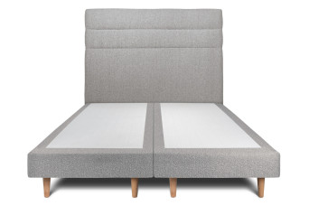 Lit 2x 90x200 cm - Sommier tapissier H29 cm + tête de lit à lignes - Tissu Bouclette Gris