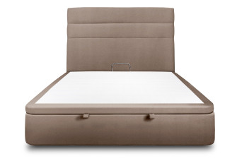 Lit coffre 180x200 cm avec Tête de lit à lignes - Tissu Velours Taupe