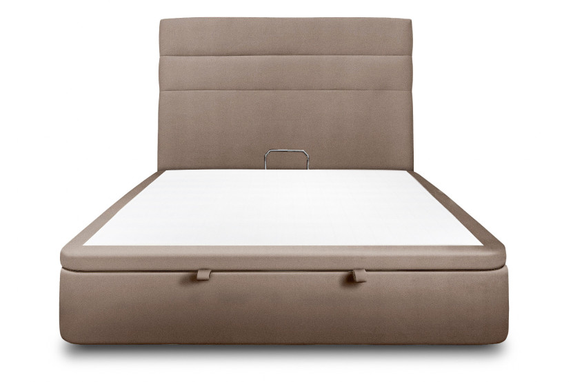 Lit coffre 180x200 cm avec Tête de lit à lignes - Tissu Velours Taupe