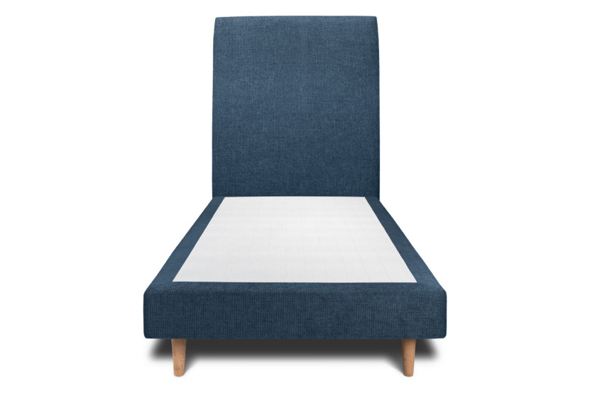 Lit 90x190 cm - Sommier tapissier H29 cm + tête de lit tapissée - Tissu Toile natté Bleu Océan