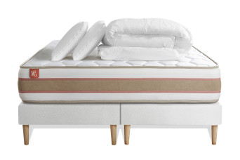 Pack lit complet 180x200 cm - Matelas + 2 Sommiers Blancs + 2 oreillers + Couette - Le Délicat