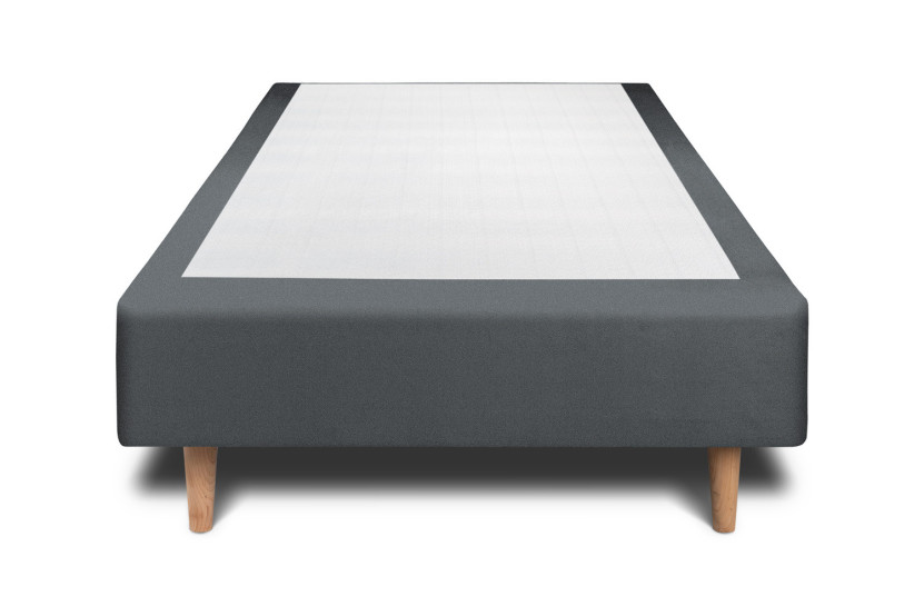Lit 90x190 cm - Sommier tapissier H35 cm + tête de lit tapissée - Tissu Velours Gris Anthracite