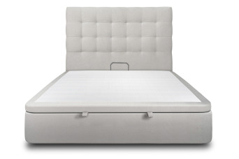 Lit coffre 180x200 cm avec Tête de lit capitonnée - Tissu Velours Gris Clair