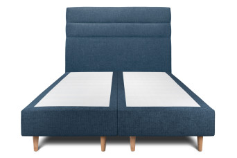 Lit 2x 90x200 cm - Sommier tapissier H35 cm + tête de lit à lignes - Tissu Toile natté Bleu Océan