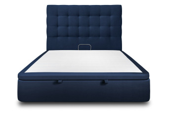 Lit coffre 180x200 cm avec Tête de lit capitonnée - Tissu Velours Bleu Océan