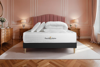 Pack lit complet 180x200 cm - Matelas + Sommier Noir (en kit) + 2 oreillers + Couette - Buckingham