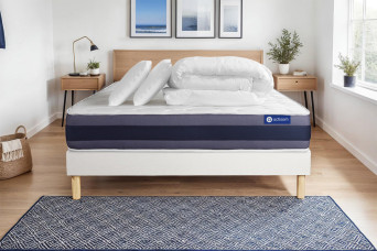 Pack lit complet 200x200 cm - Matelas + Sommier Blanc (en kit) + 2 oreillers + Couette - Actiflex Morpho