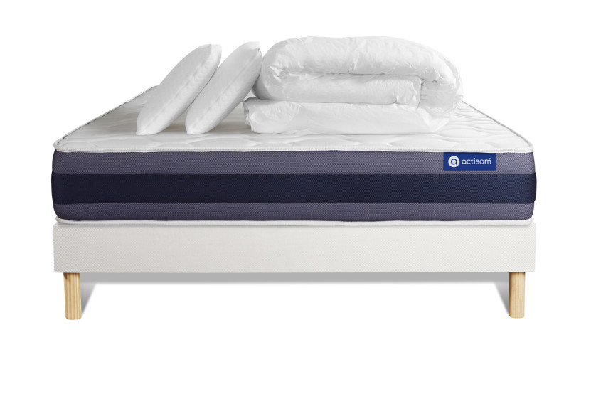 Pack lit complet 160x200 cm - Matelas + Sommier Blanc (en kit) + 2 oreillers + Couette - Actiflex Morpho