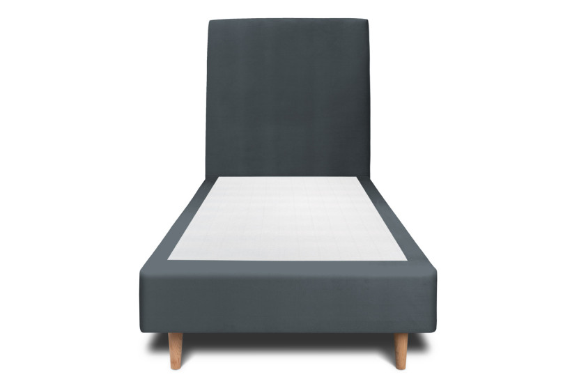 Lit 90x190 cm - Sommier tapissier H35 cm + tête de lit tapissée - Tissu Velours Gris Anthracite