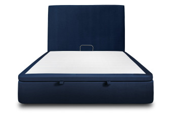 Lit coffre 180x200 cm avec Tête de lit tapissée - Tissu Velours Bleu Océan