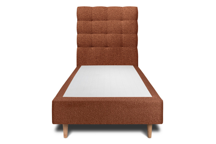 Lit 90x200 cm - Sommier tapissier H35 cm + tête de lit capitonnée - Tissu Bouclette Terracotta