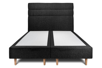 Lit 2x 90x200 cm - Sommier tapissier H35 cm + tête de lit à lignes - Tissu Bouclette Noir