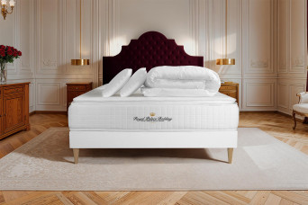 Pack lit complet 140x190 cm - Matelas + Sommier Blanc (en kit) + 2 oreillers + Couette - George V