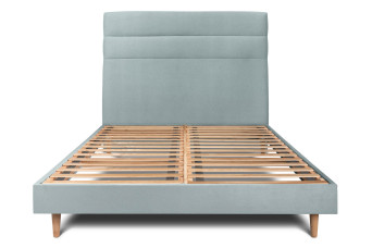 Lit 180x200 cm - Sommier à lattes H29 cm + tête de lit à lignes - Tissu Velours Gris Bleuté